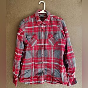 Natural Reflections Red and Gray Plaid Shirt Size L
